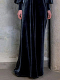 Nukty Velvet Vintage Women Maxi Dress Oversize Boat Neck Lantern Long Sleeves Evening Dress Slim Fit Pleated Bodycon Prom Dress