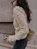 Nukty Pullovers Women Classic Hollow Out Spring Gentle Cozy Casual Office Lady Popular Temperament French Style Knitwear Vintage Daily