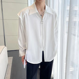 Nukty Fake Two Piece Solid Zipper Chic Shirt Turn-down Collar Handsome Long Sleeve Shirts Man Streetwear Casual Men's Clothing