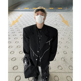 Nukty Oversized Black Blazer Men High-end Fashion Leisure Suit Jackets Multi-zippers Male Streetwear Casual Korean All-match Suit
