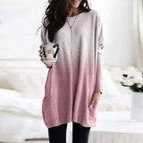Nukty Women‘s Long Sleeve Pocket Tunic Autumn Tops Blouse Shirt Gradient Loose Winter Jumper Pullover Plus Size Clothes Clothing