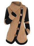 Nukty Fashion Two Tone Fleece Jacket Colorblock Wide-waisted Full Sleeve Warm Coat For Fall,Spring,Winter