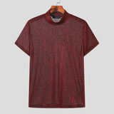 Nukty Summer New European and American Men's Sexy Perspective High Neck Design Sensual and Fun Short Sleeve T-shirt Top