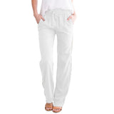 Nukty Spring/Summer Women's New European and American Solid Cotton Hemp Drawstring Loose Relaxed Wide Leg Pants