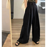 Nukty Vintage High Waist Wide Leg Pants Women Summer Fashion Casual Streetwear Korean Baggy Suit Trousers All Match Straight Pants