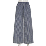 Nukty Spring New Product Simple and Personalized Waist Collection Color blocked Grid Design Wide Legs Comfortable Pants