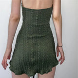 Nukty  American Low Cut Halter Neck Dress Women Summer Sexy Backless Green Mini Dress Y2K Fashion Lace Up Sleeveless A Line Dress