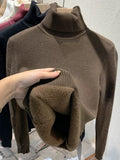Nukty Turtleneck Winter Sweater Women Elegant Thicken Velvet Lined Warm Sueter Knitted Pullover Slim Tops Jersey Knitwear Jumper New