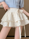 Nukty  Sweet Bow Tutu Skirts Women Summer High Waist Lolita All Match Mini Pleated Skirts Korean Kawaii Preppy Lace Up A Line Skirts