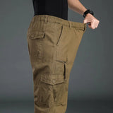 Nukty High Quality Men's Tactical Pants Elastic Waist Cargo Large Size Cotton Pants Multi-Pocket Trousers Sports Training Work Pants