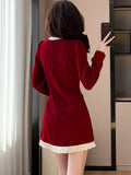 Nukty DRESS TO IMPRESS Women Red Velvet Chic Bow Y2k Mini Dress Autumn Winter Elegant Ruffled Birthday Dress Korean Vintage Luxury Evening Dresses