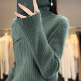 Pure Mink Cashmere Sweater Women,High Pile Neck Knit Jumper,Wide Strip Large Size Long Sleeves,Autumn,Hot Sale