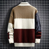 Nukty Autumn Winter Men Sweater Warm Top New Fashion Stitching Color Matching Pullover Round Neck Sweater Thickened Knitted Sweater