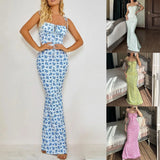 Nukty Backless Slip Floral Maxi Dress Women Summer Trendy Retro Sexy Sleeveless Low Cut Bodycon Beach Party Sundress 2024