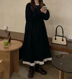 Nukty Autumn New Korean Style Dress Women Ruffles Patchwork O Neck Long Sleeve Dresses Slim Waist Elegant Vestidos Mujer