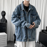 Nukty Men's Clothing New Baggy Denim Jacket Solid Color Casual Korean Fashion Harajuku Oversized Blue Streetwear Male Button Coat