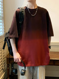 Nukty 2024 New Gradient Color Summer Oversized T-shirt Men Korean Fashion 240gsm Heavy Cotton Tee Y2K Tops Short Sleeve Loose Tshirt