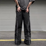 Nukty Oversized Black Sweatpants Men Side Stripe Basic Cargo Pants Lady Y2K Streetwear Baggy Jogger Men Women Casual Korean Fashion