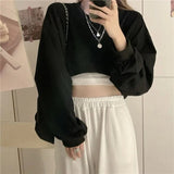 Nukty Streetwear Women Sexy Solid Cropped Sweatshirts Oversize Loose Harajuku BF Pullovers Spring Korean Chic Casual Y2k Tops