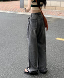 Nukty High Waist Wide Leg Jeans Women's Loose Fit Ripped Straight Cut Denim Pants plus Size Street Sle Summer Trend k Wa