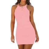 Nukty Ribbing Bodycon Summer Dress Sexy Vest Sleeveless Tank Club Party Mini Dress Ladies Solid Skinny Elegant Womens Dresses