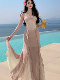 Nukty Sexy Spaghetti Strap Ruffle Slim Evening Long Dresses Elegant Fairy Beach Woman Clothing  Summer Holiday Vestidos Cocktail Robe