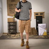 Nukty Striped T-shirts Men Panelled Leisure American Style High Street Cozy Daily Versatile Hipster Classic Outdoor Summer Breathable