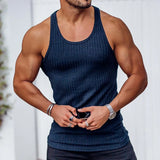 Nukty Large Size Men's Sleeveless Summer Knitted Vertical Stripe Fitness Sports Leisure Slim Men's Vest Men's L-Line Vest Men's