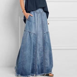 Nukty Oversize Fashion Street Skirt Summer A Line Denim Skirt Women Autumn Sun Skirt Casual Solid High Waist Women's Long Skirt