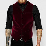 Nukty Burgundy Velvet Vest for Men Suit V Neck Single Breasted 1 Piece Casual Male Waistcoat New Fashion Coat
