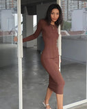 Nukty New Women Long Sleeve O-neck Knitted Dress Stretchable Slim 4 Colors Autumn Winter Round neck geometric knitted long skirt