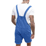 Nukty Men's Vintage Jeans Overalls Solid Color Elastic Denim Jumpsuit With Pockets Men Summer New Casual Button Suspenders Short Pants