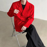 Nukty New Chinese Red Suit Blazer Men's Solid Color Turn-down Collar Suit Stylish Loose Blazers Mens Streetwear Casual Suit Jacket