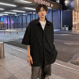 Nukty Streetwear Men's Glitter Shirts Summer Short Sleeve Oversized Chic All-match Shirt Men Women Korean Daily Loose Tops Black/White
