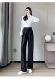 Nukty Autumn Winter Woolen Women's Wide Leg Pants New High Waist Button Vintage Korean Casual Loose Trousers Female