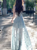 Nukty Elegant Floral Fairy Dress Women Casual Sweet Y2k Clothing Sexy Strap Dress Even Party One Piece Dress Korean Chic Sleeveless