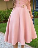 Nukty Puff Sleeve Double Breasted Belted Blazer Dress dresses for women elegant high quality A Line Midi Plain