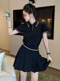 Nukty Preppy Style Y2k Sweet Outfits Woman Solid Knitted Top+Mini Pleated Skirt Korean Chic 2 Piece Set Spring Summer Basics New