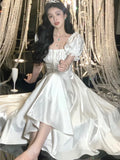 Nukty Spring Fairycore Dress Women Elegant Evening Party Prom Vestidos French Vintage A-line Dresses Solid Clothing Mujer Korean
