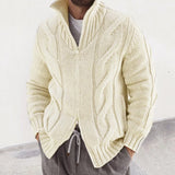 Nukty Fashion Slim Knitted Sweatercoat Men Casual Zip-up Turtleneck Knit Cardigans Autumn Winter Vintage Twist Jacquard Mens Sweaters