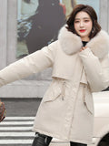 Nukty Women Parka Fashion Long Coat Wool Liner Hooded Parkas New Winter Jacket Slim with Fur Collar Warm Snow Wear Padded Clothes