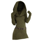 Nukty Daily Fashion Slim Hooded Cowl Neck Long Knit Top Thumb Hole Full Sleeve Belted Long Knitted Tees For Women