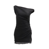 Nukty Fashion Women Slash Neck Solid Color Bodycon Mini Dresses Summer New For 2025 Vacation Daily Party High Waist Vestidos