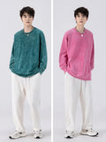 Nukty Men's Washed T-shirts 260G Thick Cotton High Street Retro Oversized Tee Korean Fashion Loose Y2K Tops Long Sleeve Tshirts