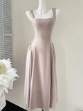 Nukty Elegant Korean Fashion Summer Evening Party Red U-neck Sling Dress Lady Casual High Waist Sleeveless Strap Mini Dress for Women