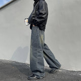 Nukty Vintage Men's Jeans Spring New Distressed Denim Straight Loose Pants High Street Male Casual Simple Daily Wide Leg Trousers