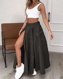 Nukty Fashion Casual Sexy Womens Two Piece Sets Outfit Short Sleeveless Solid Color Vest with Slit Long Pants Set Female Clothing