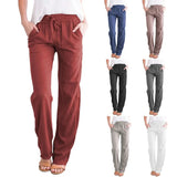 Nukty Spring/Summer Women's New European and American Solid Cotton Hemp Drawstring Loose Relaxed Wide Leg Pants