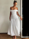 Nukty Elegant Sleeveless Slash-neck Long Dress Sexy Bodycon Backless A-line Dress Fashion Evening Club Party Women Vestidos