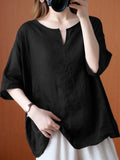 Nukty Women Summer Blouse Casual Oversized Chemise Fashion Solid Vintage Half Sleeve Blusas Female O Neck Cotton Top Tunic